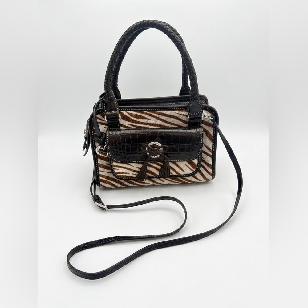 Brighton Zebra Print Calf Hair & Croc Embossed Leather Mini Handbag Crossbody